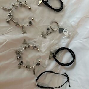 Silver Charm Bracelets and Black Leather Anchor Bracelets - Unbranded
